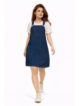 Tripursundari Fashion - Women's Navy Blue Denim Pinafore Dress