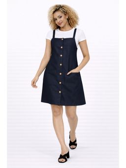 Tripursundari Fashion - Women's Navy Blue Denim Pinafore Dress