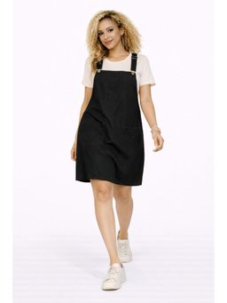 Tripursundari Fashion - Women's Black Denim Pinafore Dress