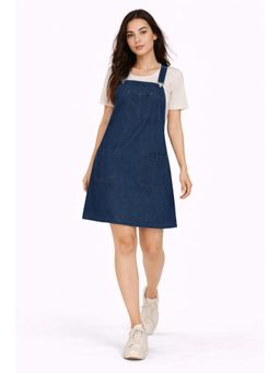 Tripursundari Fashion - Women's Navy Blue Denim Pinafore Dress