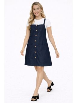 Tripursundari Fashion - Women's Navy Blue Denim Pinafore Dress