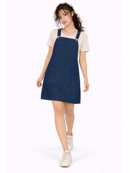Tripursundari Fashion - Women's Navy Blue Denim Pinafore Dress