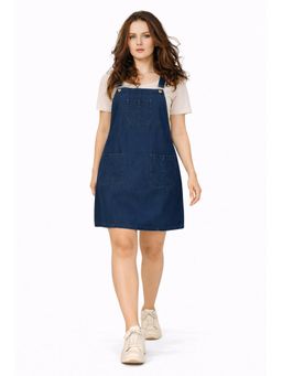 Tripursundari Fashion - Women's Navy Blue Denim Pinafore Dress