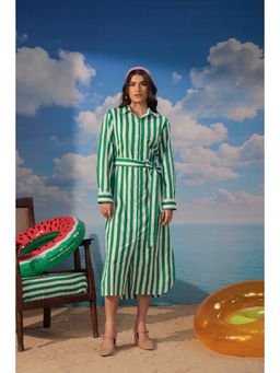 Scakhi - Green Striped Shirt Dress with Belt