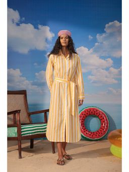 Scakhi - Yellow Striped Shirt Dress with Belt