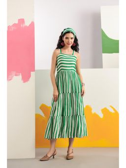 Scakhi - Green Striped Mulmul Smocked Dress