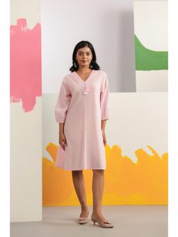 Scakhi - Pink Striped Cotton Cambric A-Line Dress