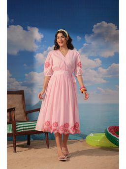 Scakhi - Pink Embroidered Cotton Wrap Dress