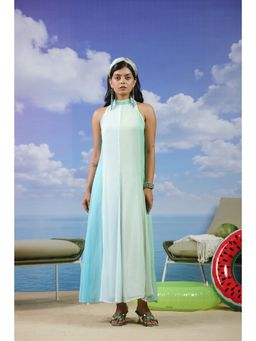 Scakhi - Multi-Color Colorblock Chiffon Halter Neck Dress