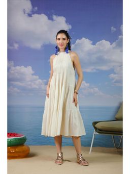 Scakhi - Ivory Mulmul Cotton Halter Neck Tiered Dress