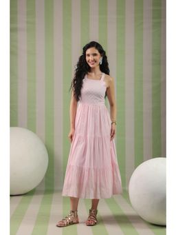 Scakhi - Pink Cotton Embroidered Tiered Dress