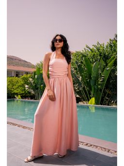 COLOR CAPITAL - Pink Pleated Halter Maxi Dress