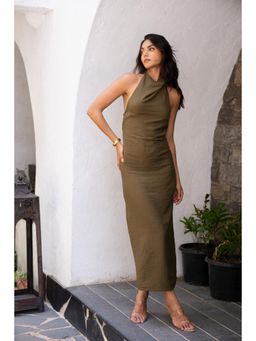 COLOR CAPITAL - Olive Classic Halter Midi Dress