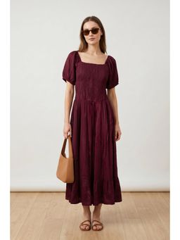 Jisora - Women's Wine Solid Russian Silk Dress