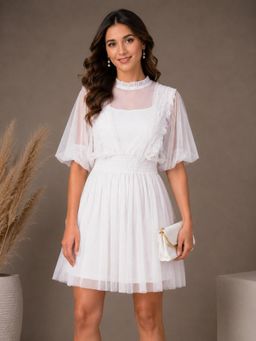 KASSUALLY - White Women Fit and Flare Dress