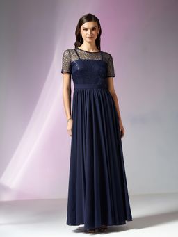 Miss Chase - Women's Navy Blue Relaxed Fit Maxi Sequins Dress
