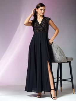 Miss Chase - Womens Black Embellished Dress