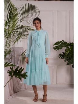 Torsha - Elegant Sky Blue Pleated Midi Dress