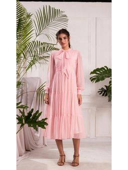 Torsha - Elegant Pink Pleated Midi Dress