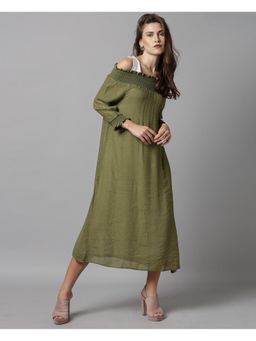RAREISM - Solid Olive Green Women Dress