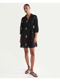 RAREISM - Solid Black Women Dress with Belt