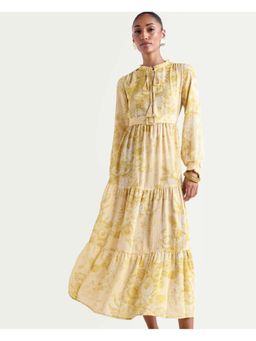 RAREISM - Floral Mustard Yellow Women Dress with Belt