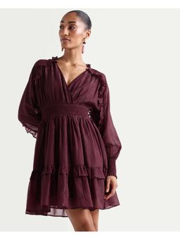 RAREISM - Vertical Stripes Maroon Women Dress