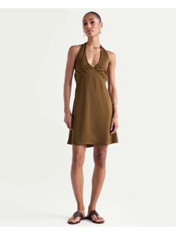RAREISM - Solid Dark Brown Women Dress