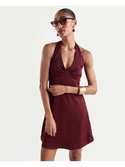 RAREISM - Solid Dark Maroon Women Dress