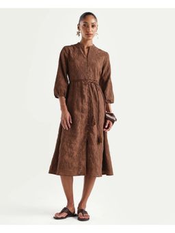 RAREISM - Self Design Chocolate Brown Women Dress With Belt