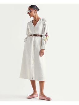 RAREISM - Solid White Women Dress With Belt