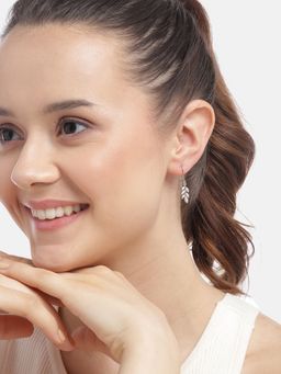 Carlton London - Rhodium Plated with CZ Leaf Fancy Drop Earring for women