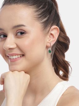Carlton London - Rhodium Plated with CZ Oval Drop Earring for women