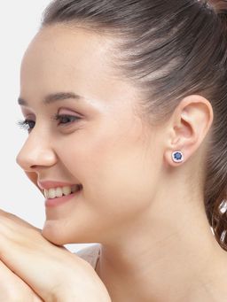 Carlton London - Rhodium Plated with CZ Square Stud Earring for women