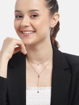Carlton London - 18kt Rose Gold Plated with CZ Double Chain Lariat Necklace for women