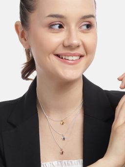Carlton London - Three Tone Plated with Star Triple Chain Necklace for women