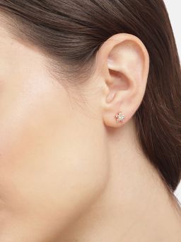 Carlton London - 925 Sterling Silver 18kt Gold Plated with CZ Floral Stud Earring for Women