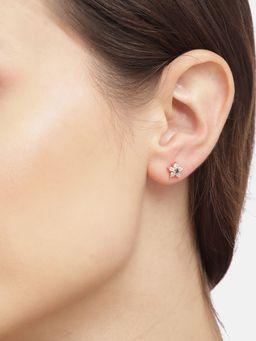 Carlton London - 925 Sterling Silver 18kt Rose Gold Plated with CZ Floral Stud Earring for Women
