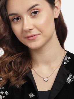 Carlton London - 925 Sterling Silver 18kt Rose Gold Plated with CZ Heart Necklace for women