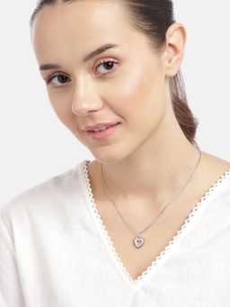 Carlton London - 925 Sterling Silver Rhodium Plated with CZ Heart Pendant with chain for women