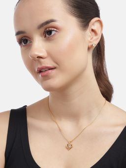Carlton London - 925 Sterling Silver 18kt Gold Plated with CZ Heart Necklace and Earring for women
