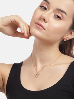 Carlton London - 925 Sterling Silver 18kt Rose Gold Plated with CZ Heart Necklace and Earring