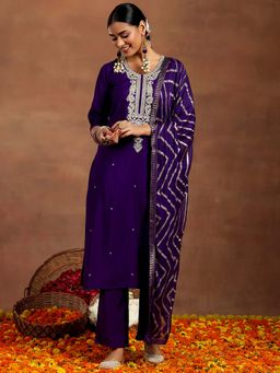 Gerua By Libas - Purple Silk Blend Embroidered Kurta Sets for Women