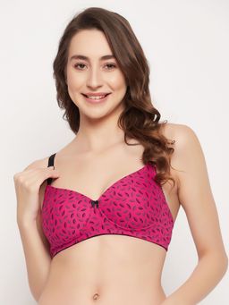 Clovia - Cotton Spandex Printed Padded Full Cup Wire Free T-shirt Bra - Light Pink