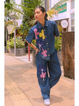 alfabolic - Women's Blue The Flower Power Denim Co-Ord (Set of 2)