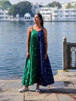 Earth & Soul - Wabi Sabi Colorblock Bandhani Maxi Dress