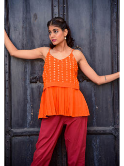 Earth & Soul - Marigold Orange Bandhani Printed Top