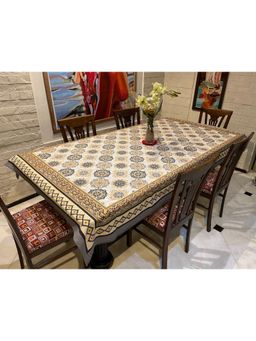 Stole & Yarn - Floral Black Jaipuri 6 Seater Cotton Table Cover - 122