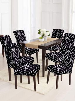 Cortina - Non-Slip Dining Chair Cover Set of 6 Abstract Printed - Black & White