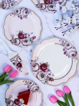 Vigneto - Rose Garden Snack Set -6 Quarter Plates, 1 Dinner Plate, 1 Serving Spatula